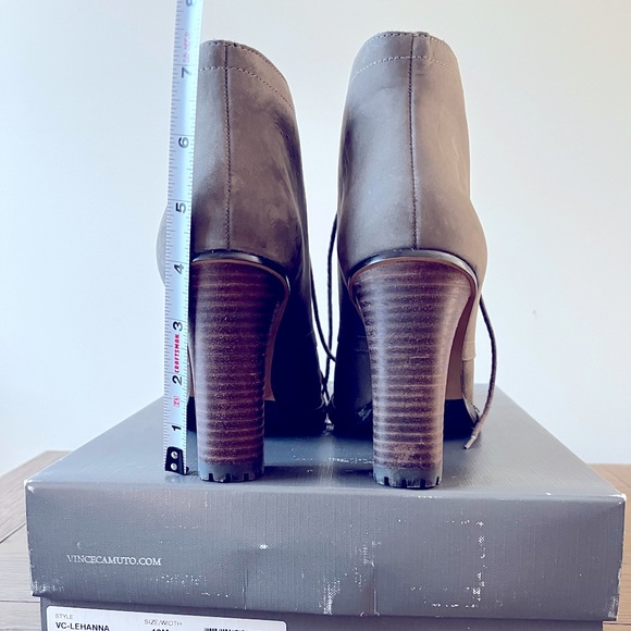 Vince Camuto stacked Booties. Grey nubuck leather stacked heel. - Picture 4 of 4